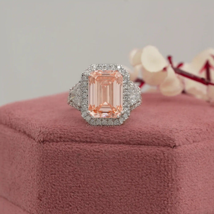 Pink Emerald Cut Three Stone Engagement Ring