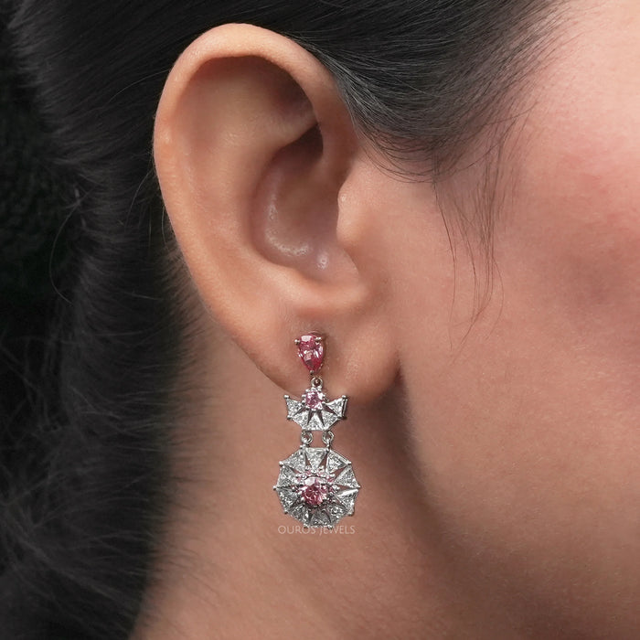 Starbrust Pink Pear Lab Diamond Drop Earrings