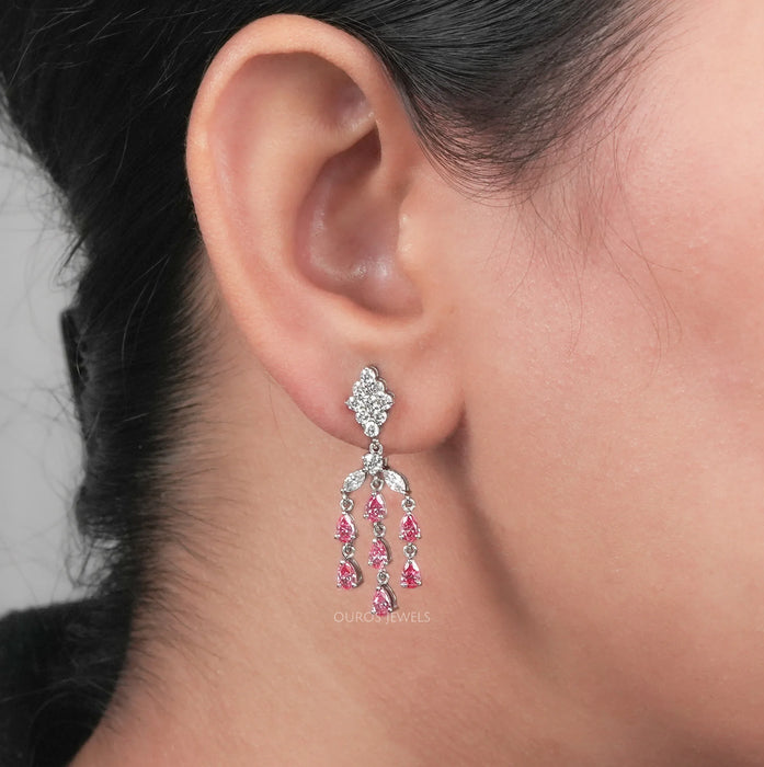Pink Pear Lab Diamond Chandelier Earrings