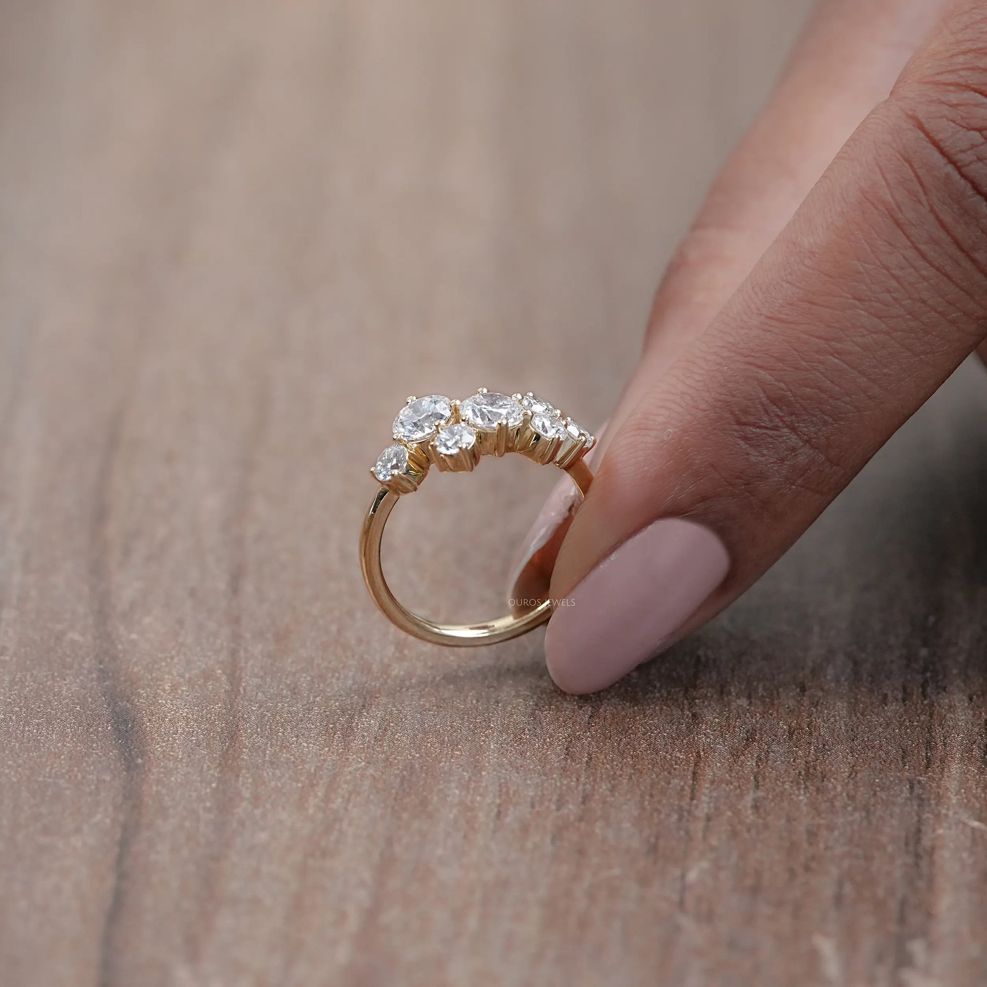 Round Lab Diamond Cluster Dainty Wedding Ring Rings