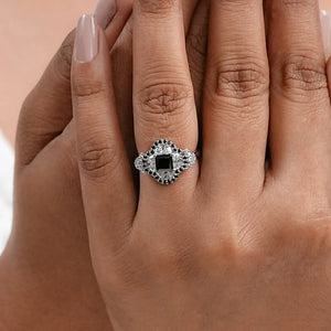 Half Moon Halo Black Diamond Engagement Ring