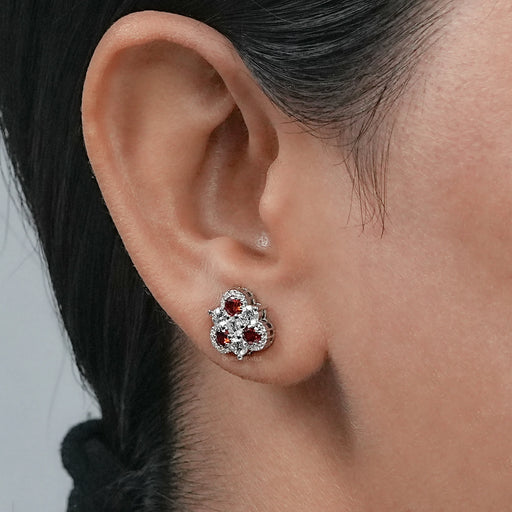 Red Ruby Three Stone Stud