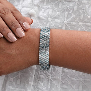 Fancy Blue Round Cut Lab  Diamond Wide Bracelet