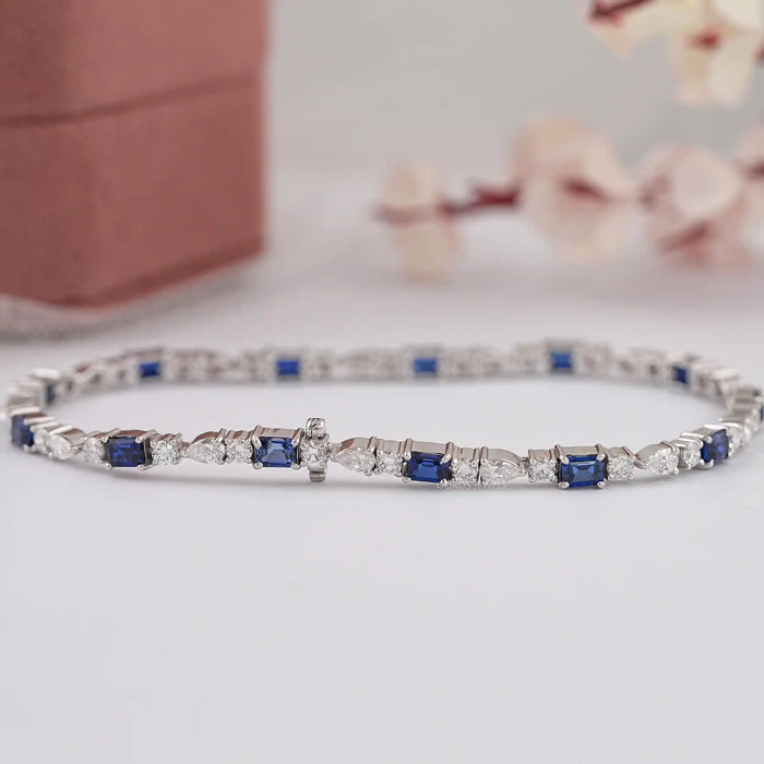 Emerald Cut Sapphire And Lab Diamond Bracelet