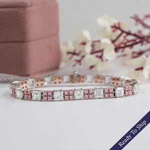 Asscher Cut  Pink Round  Lab Diamond Tennis Bracelet