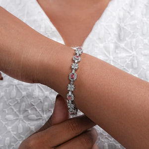 Flower And Pink Asscher Diamond Tennis Bracelet