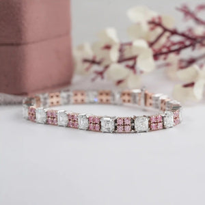 Asscher Cut  Pink Round  Lab Diamond Tennis Bracelet