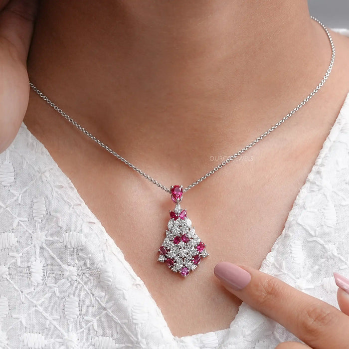 Cluster Diamond And Ruby Pendant