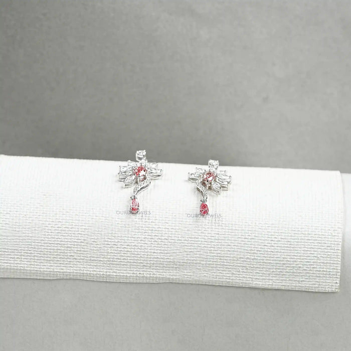 Flower Shape Pink Pear & Marquise Shape Earrings