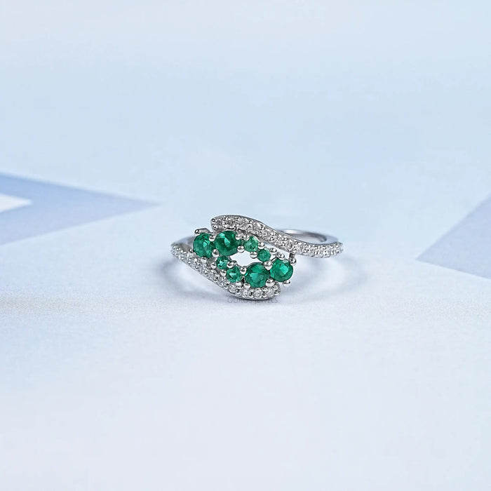 Emerald Cluster And Round Bypass Ring