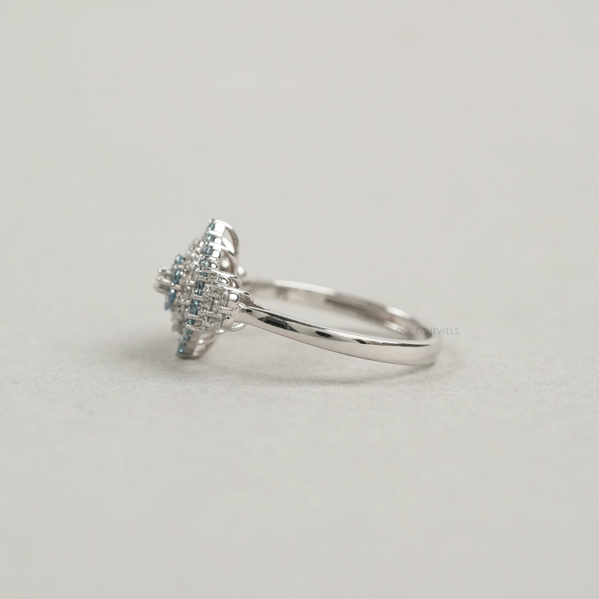 Fancy Blue Round Cut Cluster Lab Diamond Engagement Ring Rings