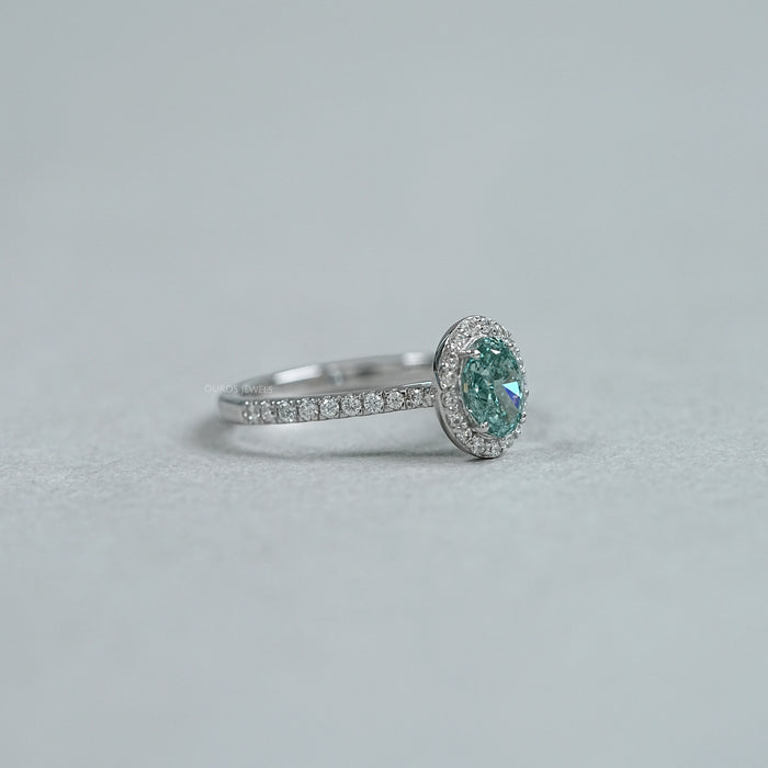 Fancy Vivid Green Oval  Cut Lab Diamond  Halo  Ring