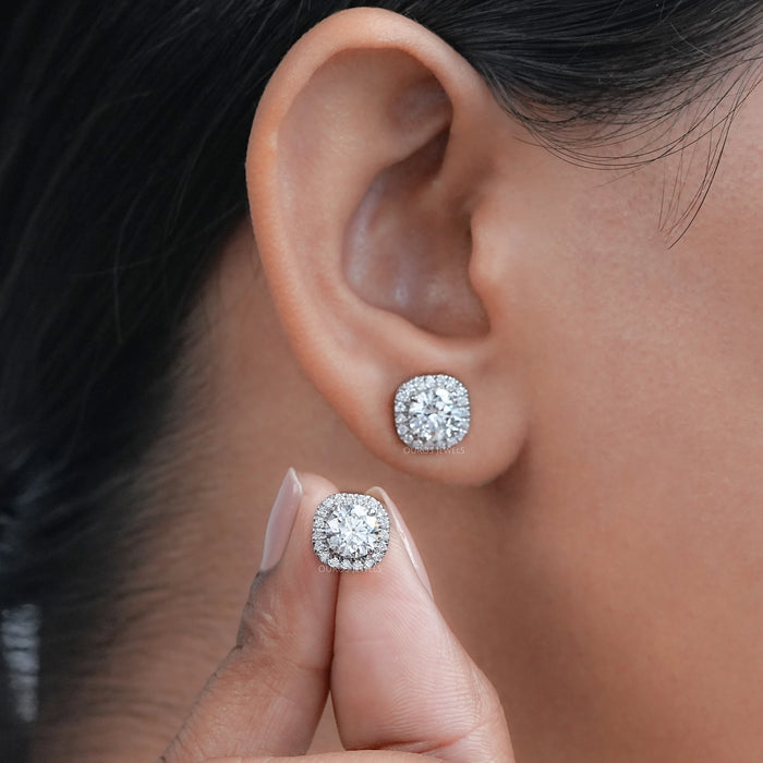 Brilliant Round Lab Diamond Halo Stud Earrings