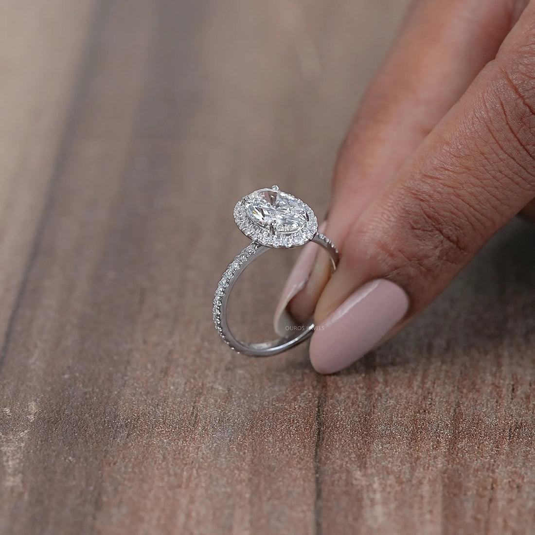 Oval Cut Halo Accent Diamond Engagement Ring Ring