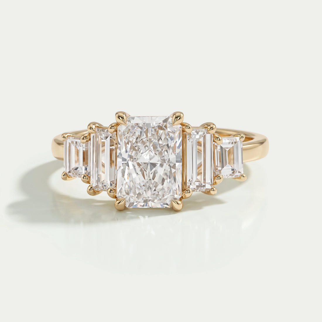 Radiant And Baguette Diamond Five Stone Engagement Ring Rings