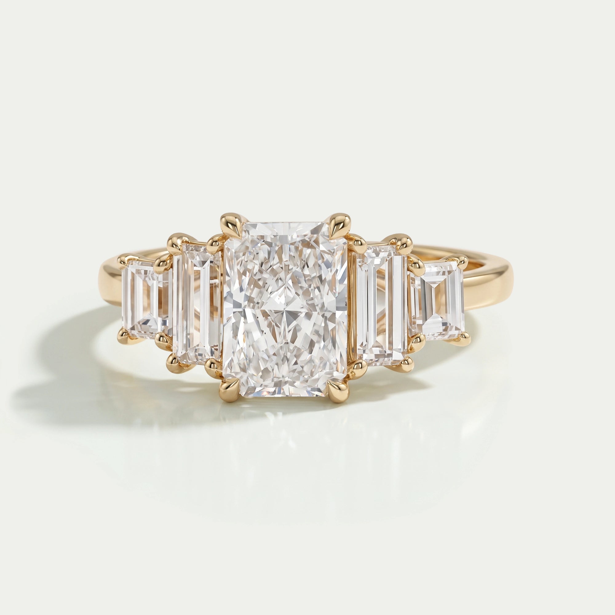 Radiant And Baguette Diamond Five Stone Engagement Ring Rings