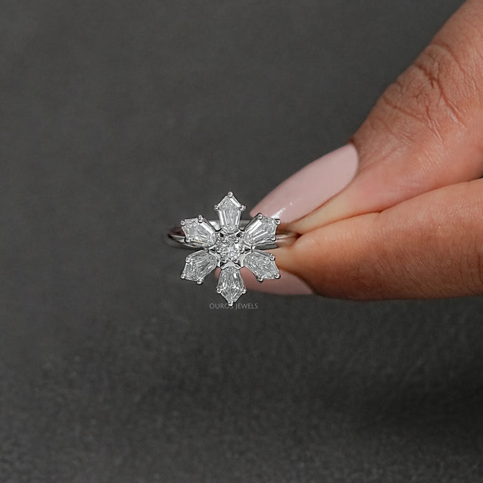 Shield Diamond Floral Anniversary  Ring