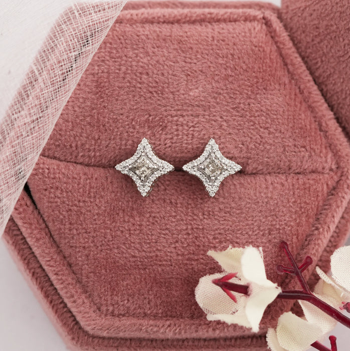 Olive Princess Lab Diamond Halo Stud Earrings