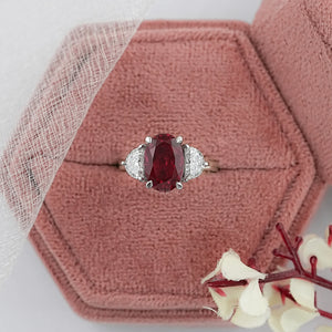 Ruby And Half Moon Diamond Three Stone Ring