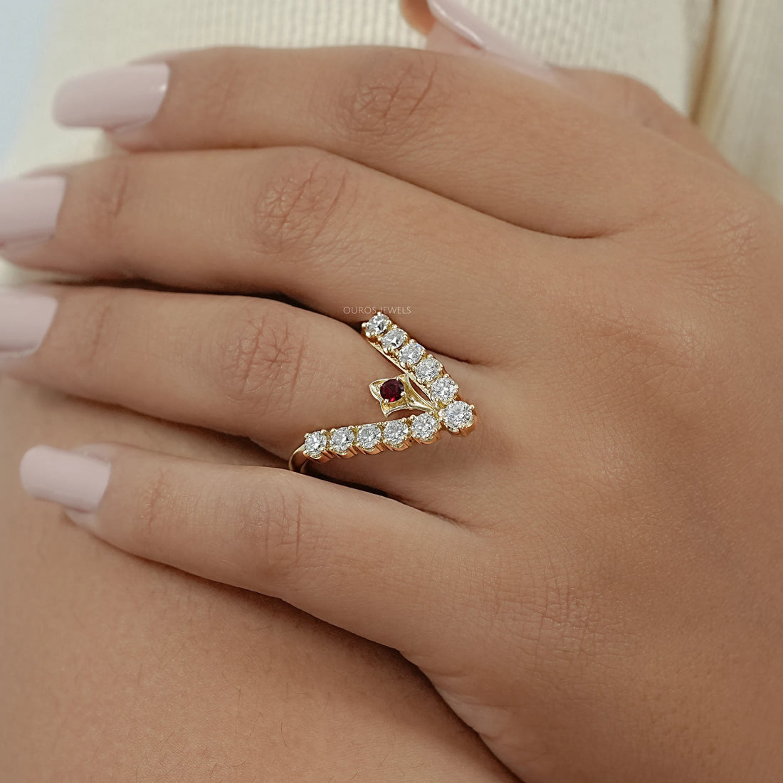 Red Ruby Round Diamond Vanki Ring Ring