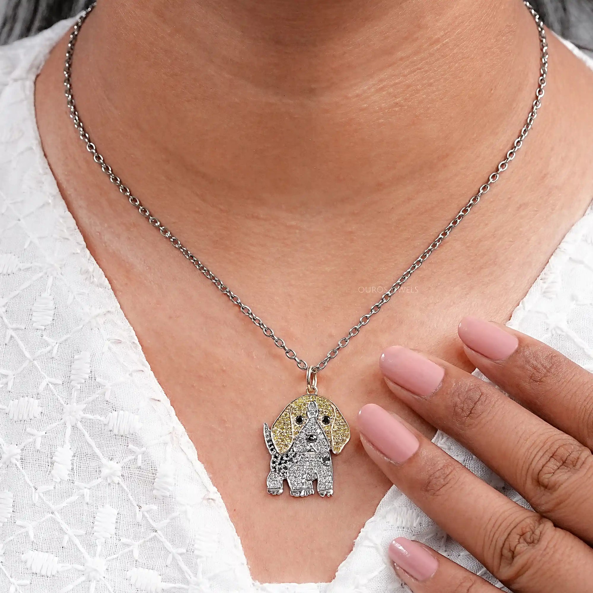 Lab Grown Color Diamond Dog Pendant Necklaces