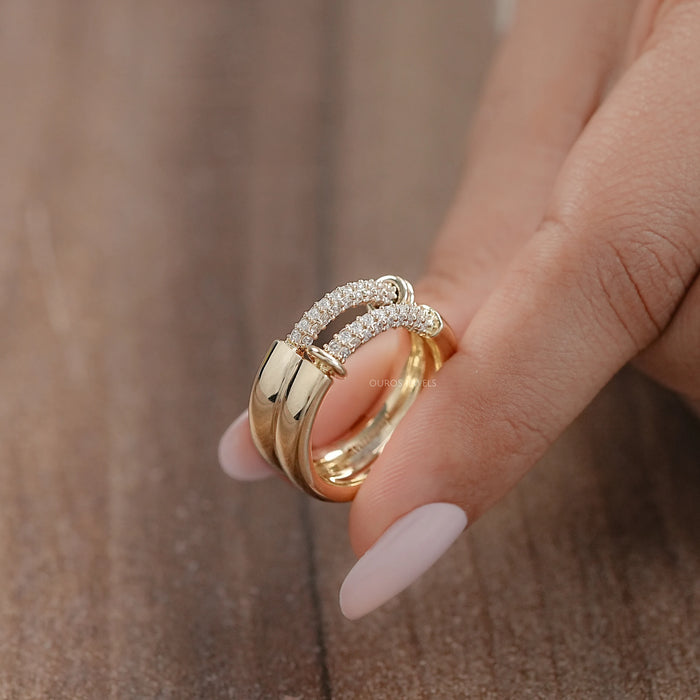 Double Row Connecter Round Lab Diamond Wedding Band