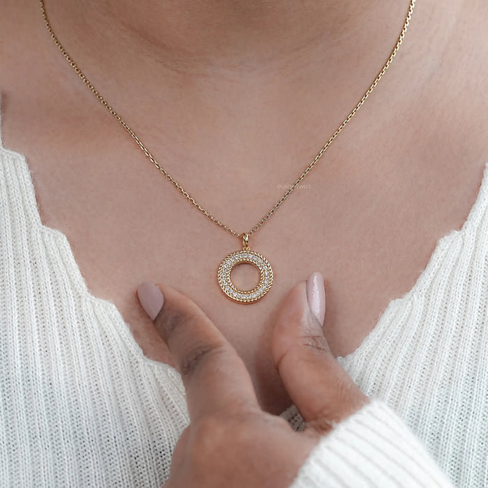 Lab Diamond Open Circle Double Beaded Border Pendant
