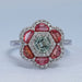 front view of alexandrite lab gemstone double halo engagement ring
