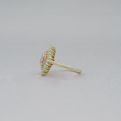 Fancy Vivid Pink Oval Cut Double Halo Sunbrust Ring Rings
