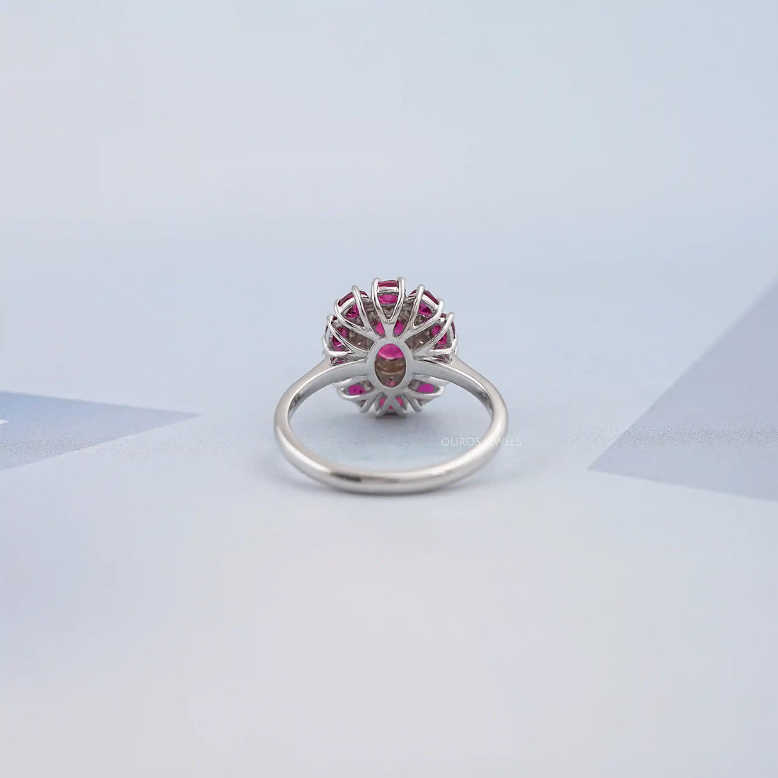 Round and Red Oval Diamond Double Halo Engagement Ring Ring