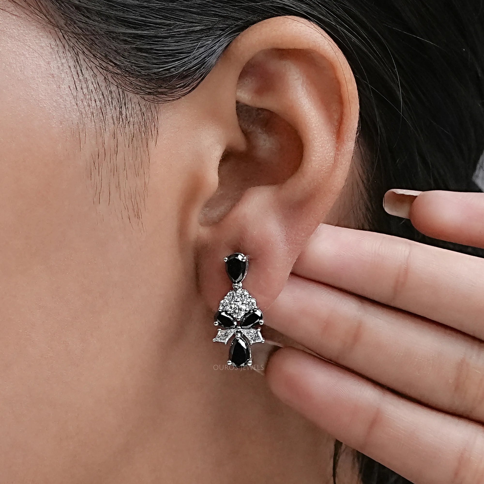Black Pear Cut Lab Diamond Cluster Drop Dangle Earring Earrings