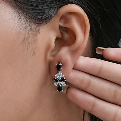 Black Pear Cut Lab Diamond Cluster Drop Dangle Earring Earrings