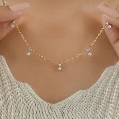 Round Diamond Drop Station Necklace Necklaces