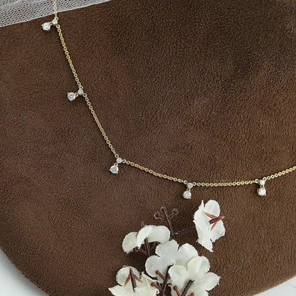 Round Diamond Drop Station Necklace Necklaces