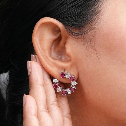 Ruby Oval And Pear Diamond Earrings