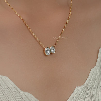 Duo Oval Diamond Bezel Toi Et Moi Pendant Necklaces
