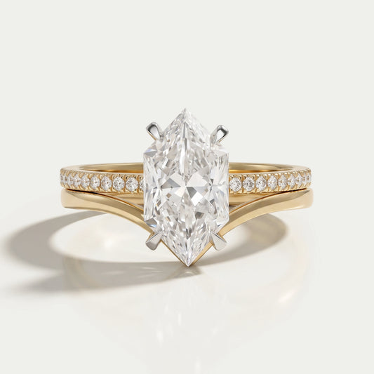 Dutch Marquise Diamond Curved Engagement Ring Set Rings