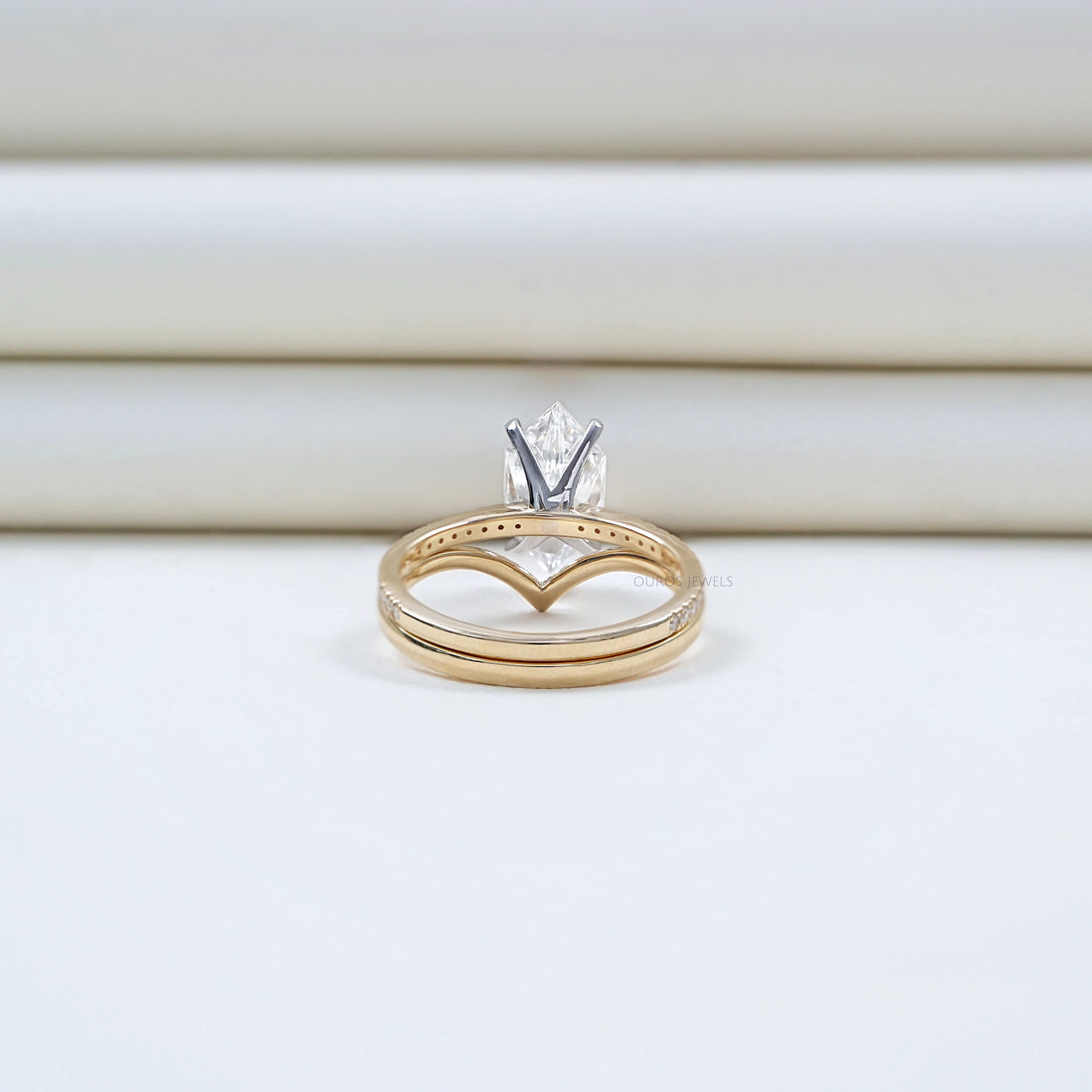 Dutch Marquise Diamond Curved Engagement Ring Set Rings