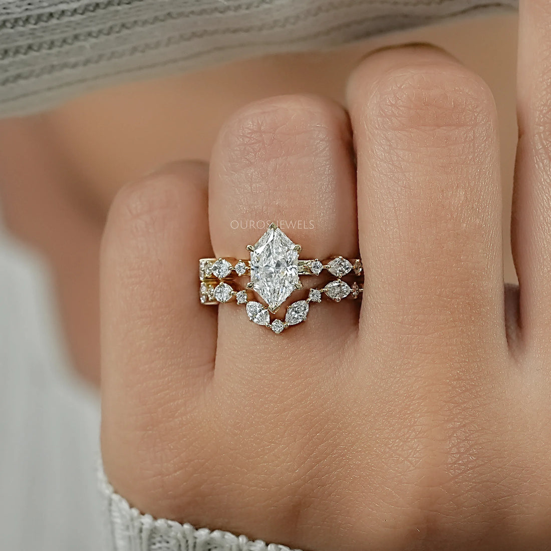 Dutch Marquise Lab Diamond Bridal Ring Set Ring