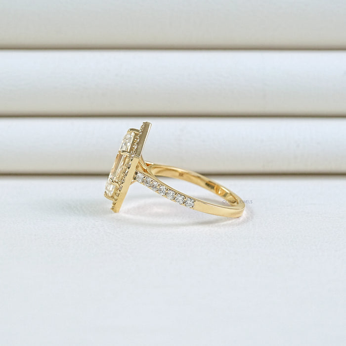 Step Cut Dutch Marquise Diamond Halo Accent Ring
