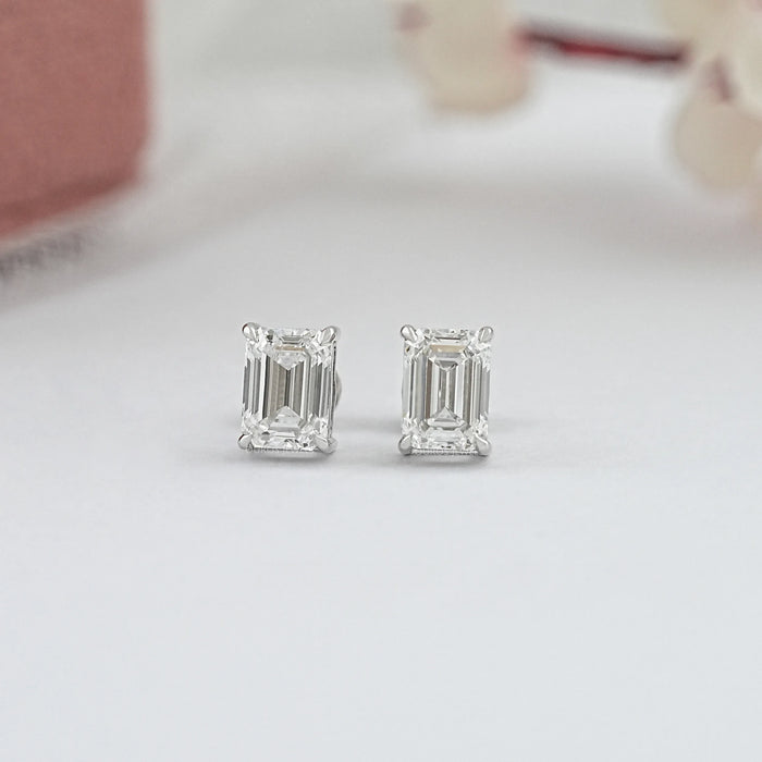 Emerald Cut Lab Diamond Stud Earrings
