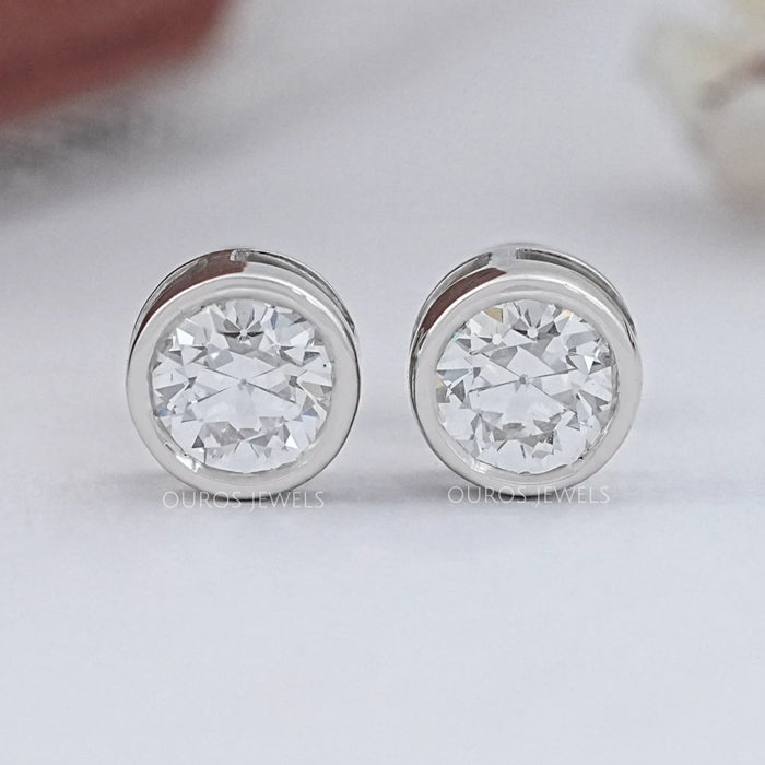 Old European Round Diamond Bezel Set Stud Earrings