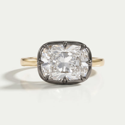 East West Cushion Diamond Black Coating Solitaire Ring