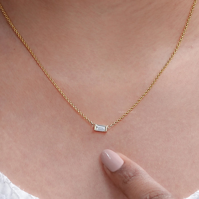 East West Baguette Cut Lab Diamond Pendant