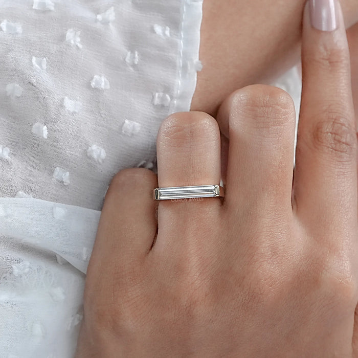 East West Baguette Lab Diamond Solitaire Ring