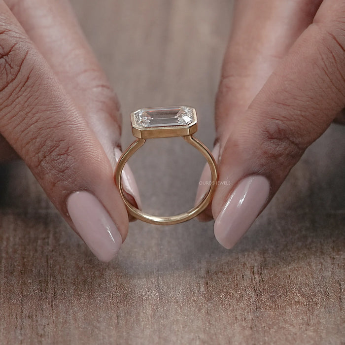East West Bezel Emerald Diamond Engagement Ring