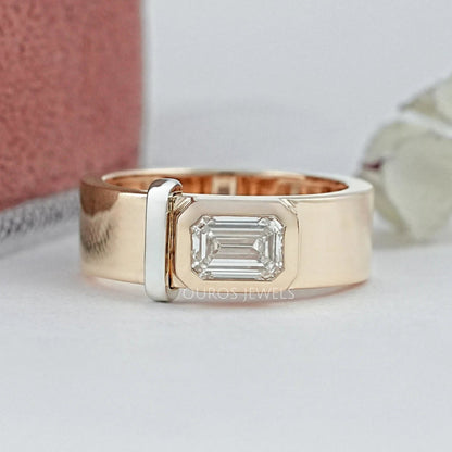 East West Emerald Diamond Bezel Set Men's Band Ring