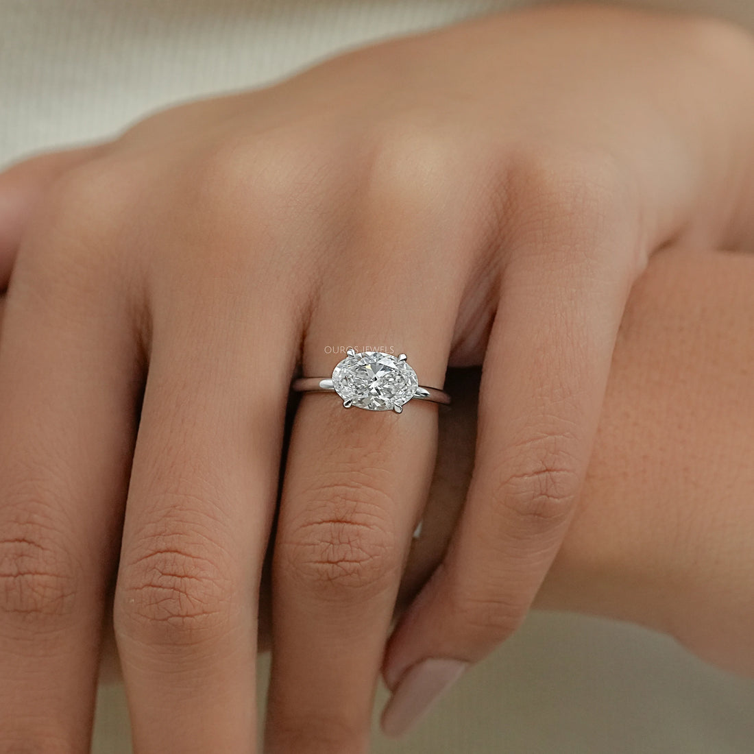 East West Oval Diamond Solitaire Engagement Ring Rings