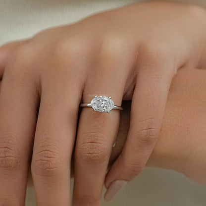 East West Oval Diamond Solitaire Engagement Ring Rings