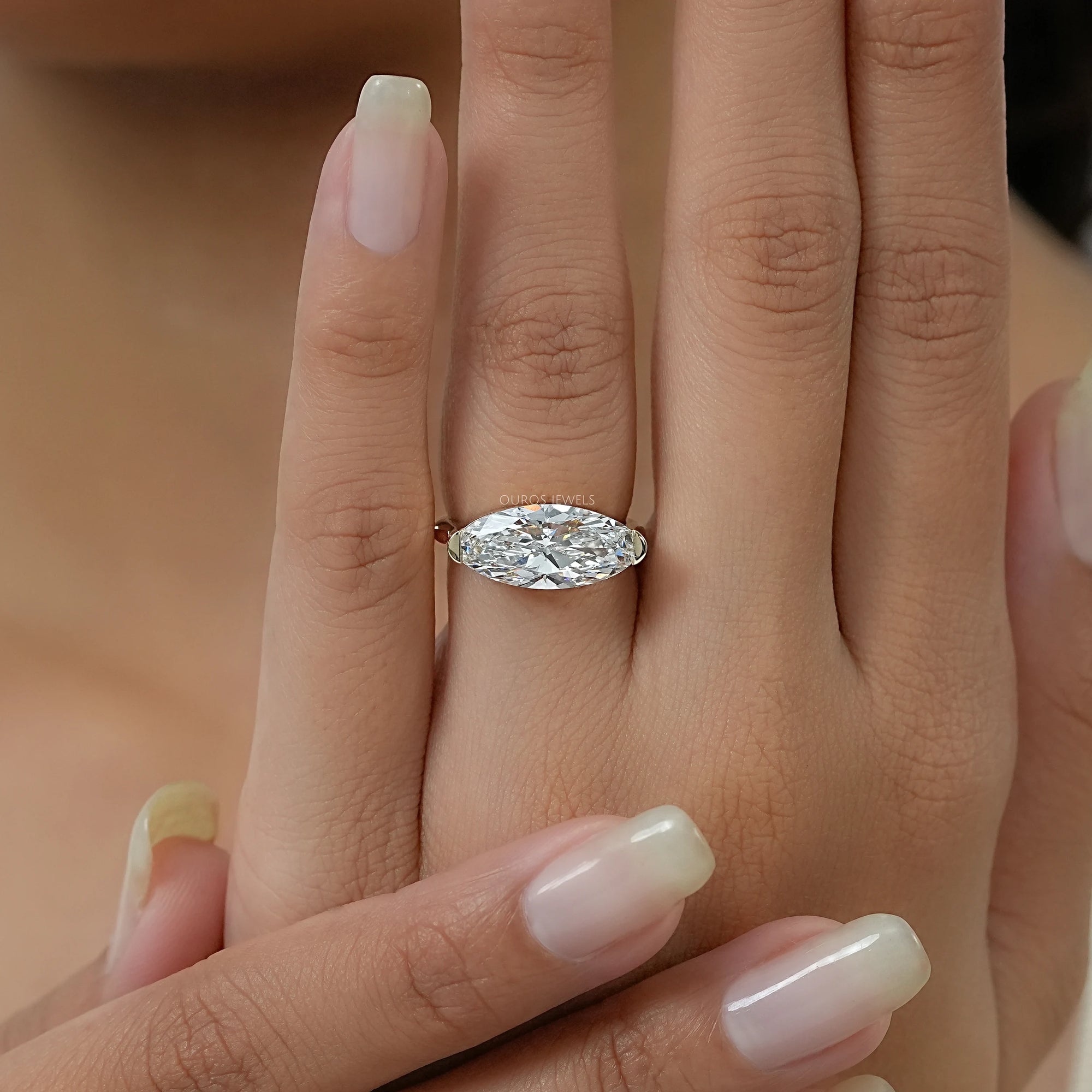 East West Moval Cut Diamond Engagement Ring Ring